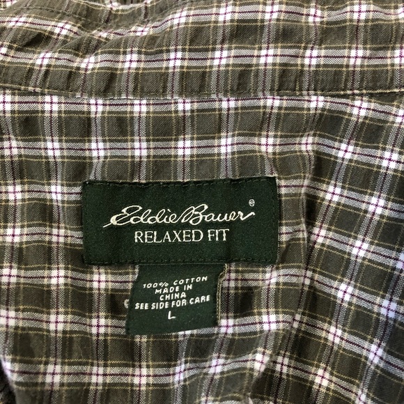 Eddie Bauer Relaxed Fit Green Plaid Casual Shirt - Picture 8 of 8